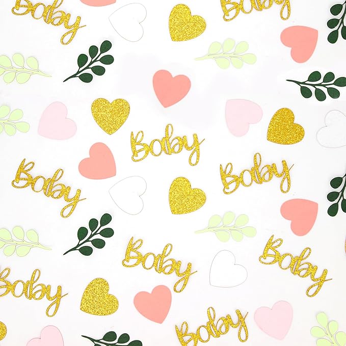 200PC Greenery Baby Shower Confetti Pink and Sage Green Baby Shower Decorations - Image 2