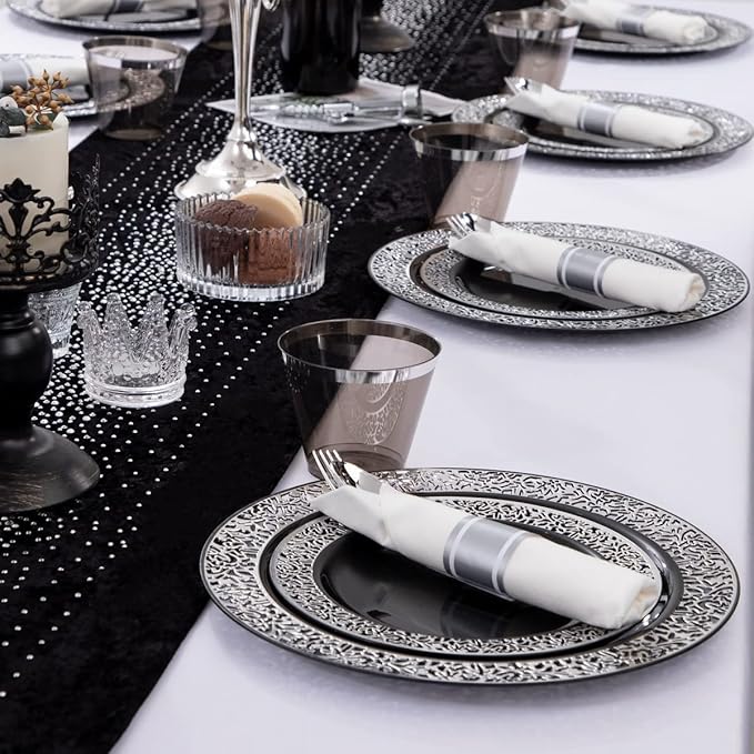 NOCCUR 210PCS Black and Silver Dinnerware Set - Image 7