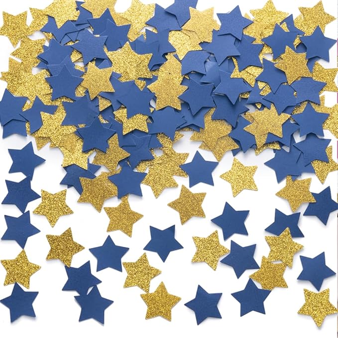 MOWO Gold and Blue Star Confetti Table Decoration by MOWO