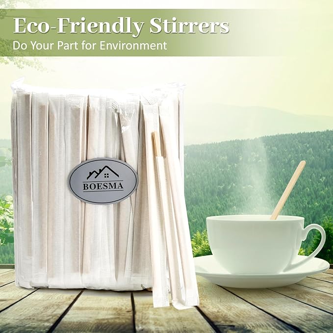 Bamboo Coffee Stirrers Individually Wrapped 500 Count, 7 inch Coffee Stir Sticks - Image 5