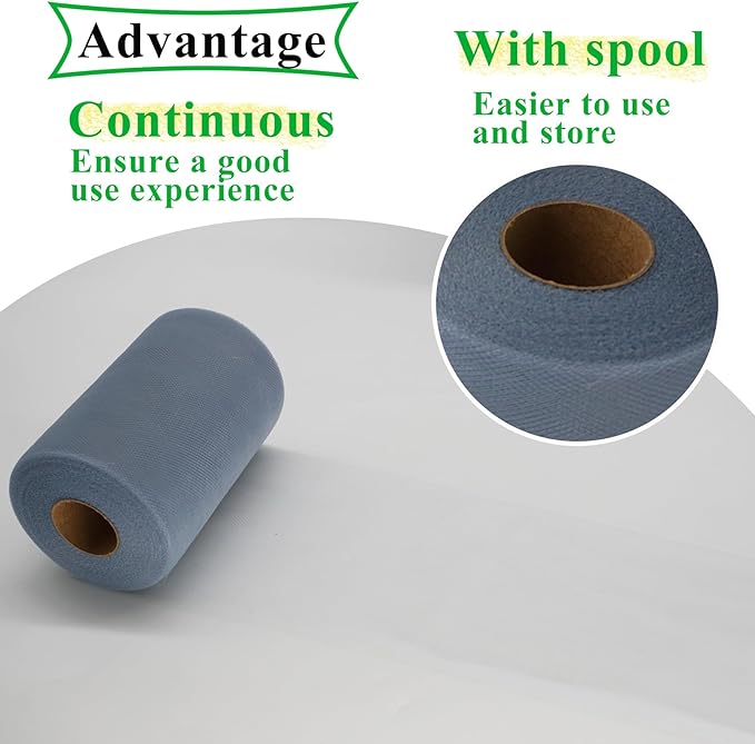 Dusty Blue Tulle Fabric Rolls 6 Inch by 100 Yards Fabric Spool Tulle Ribbon - Image 3