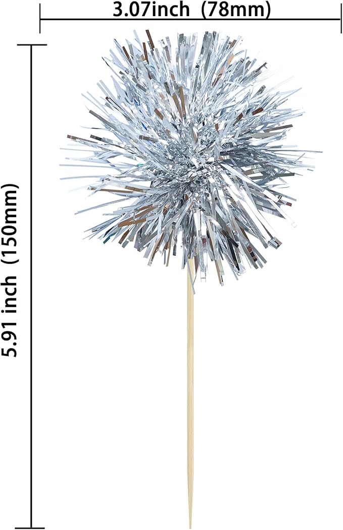 Ephlyn 30Pcs Foil Firework Cupcake Toppers Sparkle Tinsel Cupcake Picks Happy - Image 2