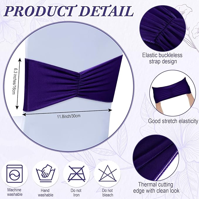 Moukeren 100 Pcs Spandex Chair Sashes Bows Bands Slider Sashes - Image 3