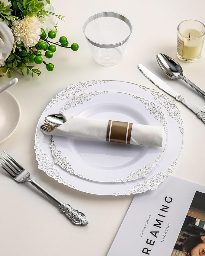 Goodluck 350 Piece Silver Plastic Dinnerware Set - Image 7