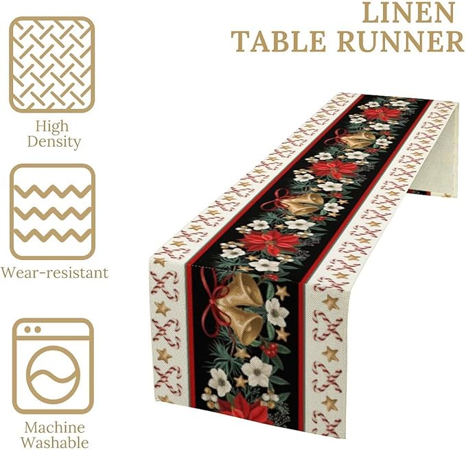 Christmas Table Runner, Xmas Holiday Seasonal Winter Table Cloth Kitchen Dining - Image 4