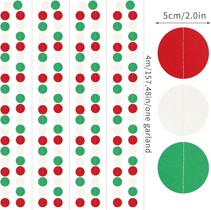 Red-Green White Christmas Party-Decorations Streamers - 52Ft Hanging Mexico - Image 2