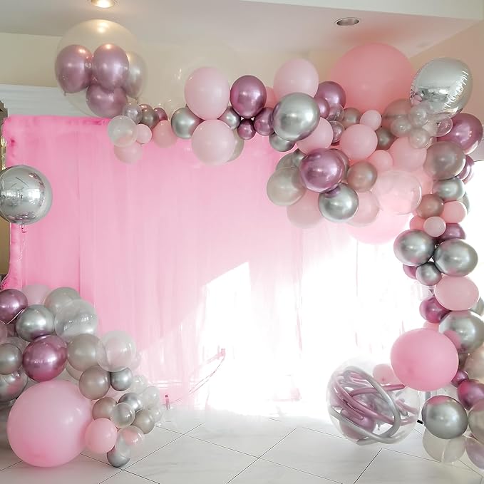 10ft x 10ft Pink Backdrop Curtains, Wrinkle-Free Sheer Chiffon Fabric Photo - Image 2
