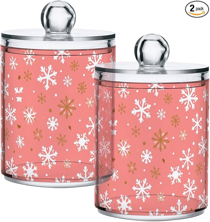 Gredecor 2 Pack Qtip Holder Clear Christmas Golden Pink Snowflakes Apothecary by Gredecor