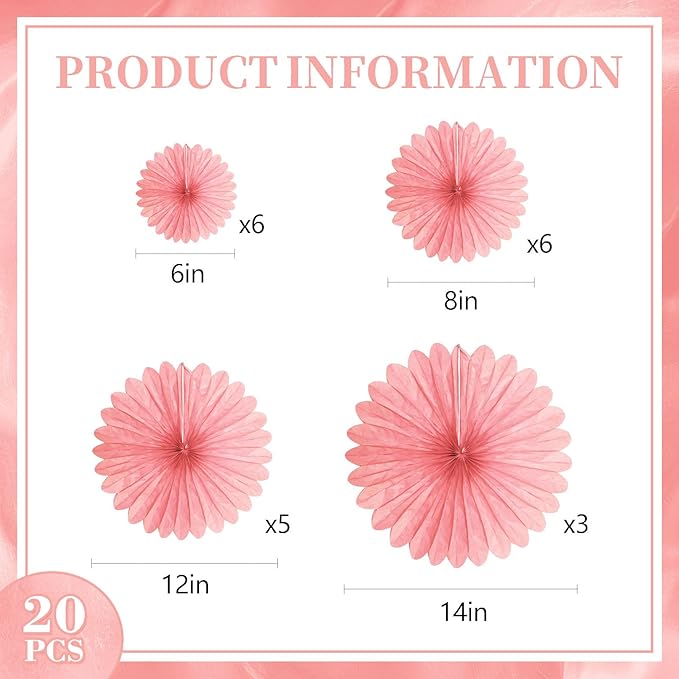 20 Pcs Light Pink Hanging Paper Fan, Hanging Honeycomb Round Paper Fans - Image 2