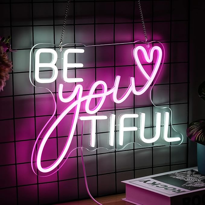 Be Your Tiful Neon Sign Dimmable Letter Neon Signs White Pink Wall Decorative - Image 2