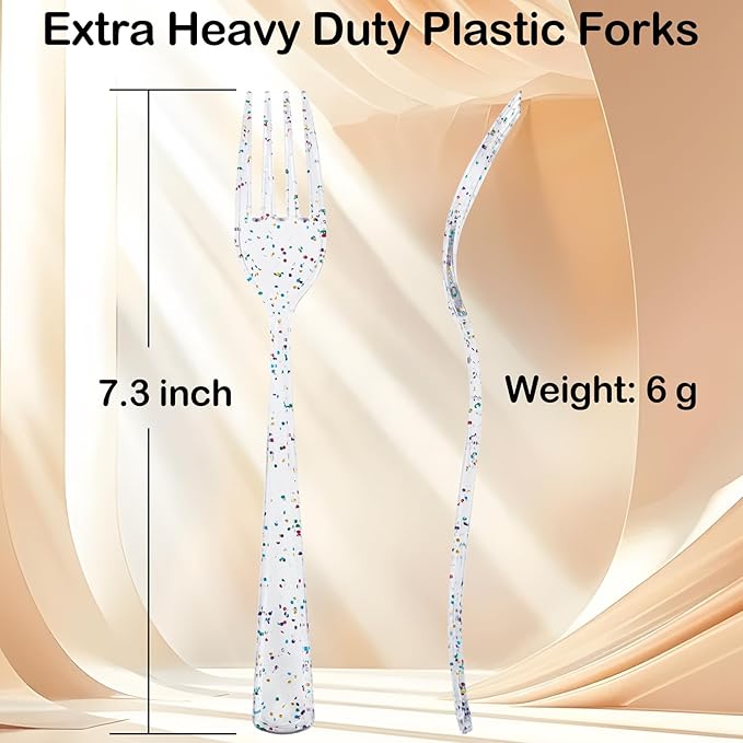 Supernal 360pcs Glitter Disposable Plastic Forks, Plastic Silverware Heavy Duty - Image 8