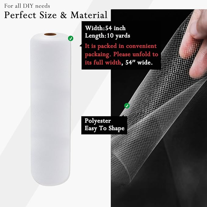 White Tulle Fabric Rolls 54 Inch by 10 Yards Fabric Tulle Bolt - Image 2