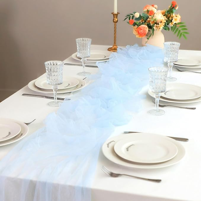 Snowkingdom Light Blue Cheesecloth Table Runner 10FT, Baby Blue Sheer Tulle - Image 5