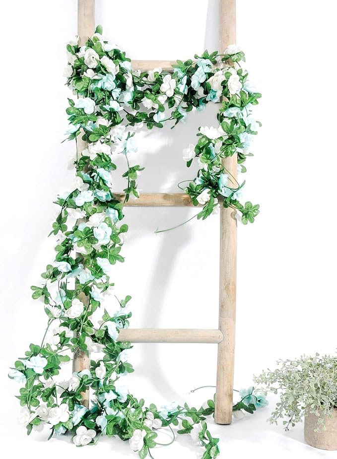 Miracliy 9Pcs 74FT Blue and White Flower Garland Artificial Rose Arch Vines - Image 8