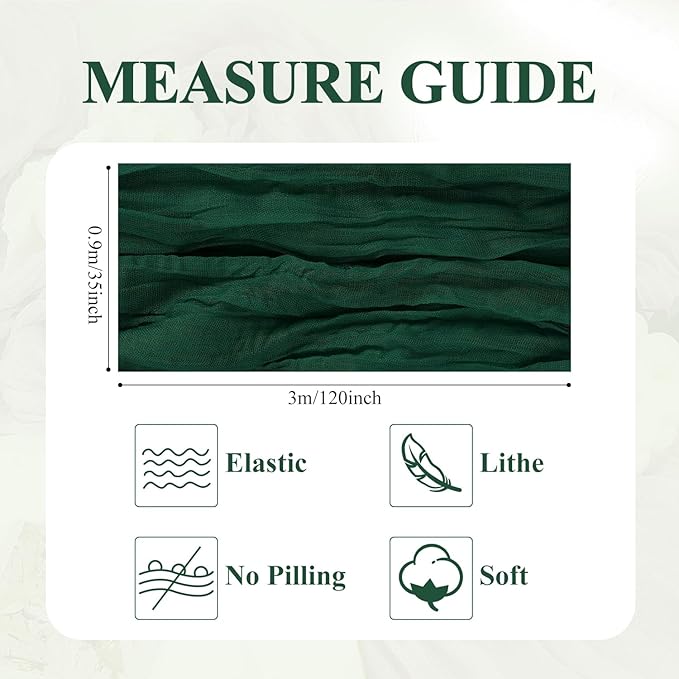 Asee'm Fall Table Runner Cheesecloth 10FT Emerald Green Boho Gauze Fabric - Image 2