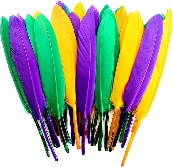 FeelfunFeather 120pcs Mardi Gras Goose Cochettes Feather 4-6 inch Decorative by FeelFunFeather