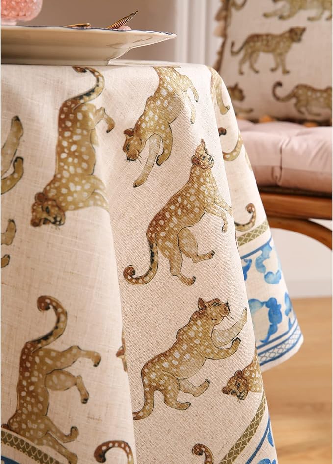 patdrea Designer Linen Long Rectangular Table Cloth, Vintage Leopard Animal - Image 9