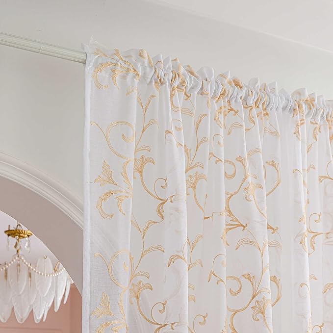 White Sheer Curtains 84 Inches Long, Rod Pocket Sheer Drapes - Image 3