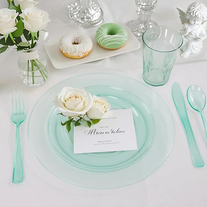 WDF 180 Pieces Green Plastic Silverware Disposable - Image 6