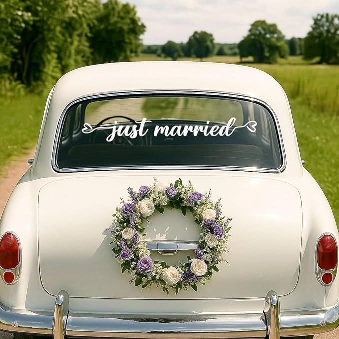 Just Married Vinyl Decal – White Wedding Car Sticker, 28 x 3.8 inch, Just - Image 4