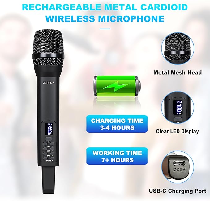 Rechargeable Wireless Microphone, Pro Handheld Cordless Mic System - Image 3