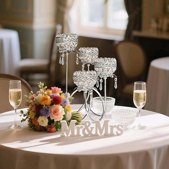4 Arms Crystal Candelabra Tealight Holder - Image 6
