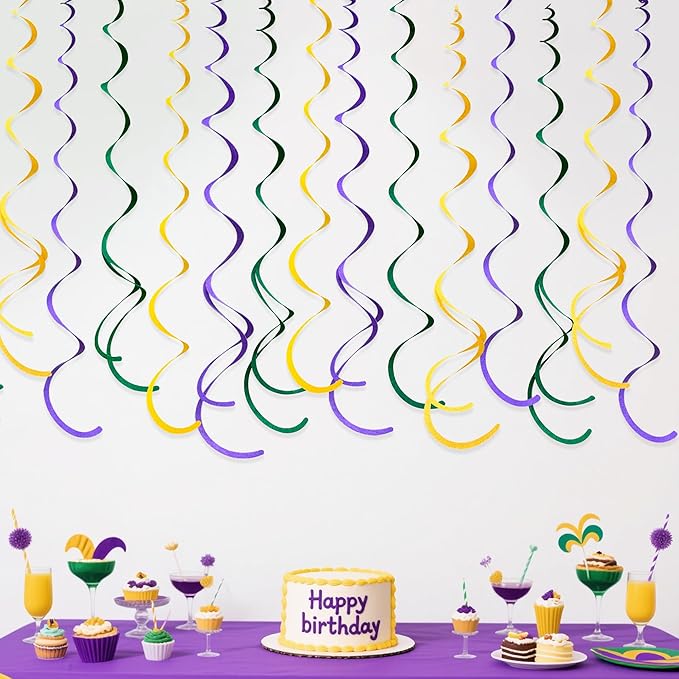36 Pcs Green Yellow Purple Hanging Swirl Decorations Felt Swirl Streamer Spiral - Image 8