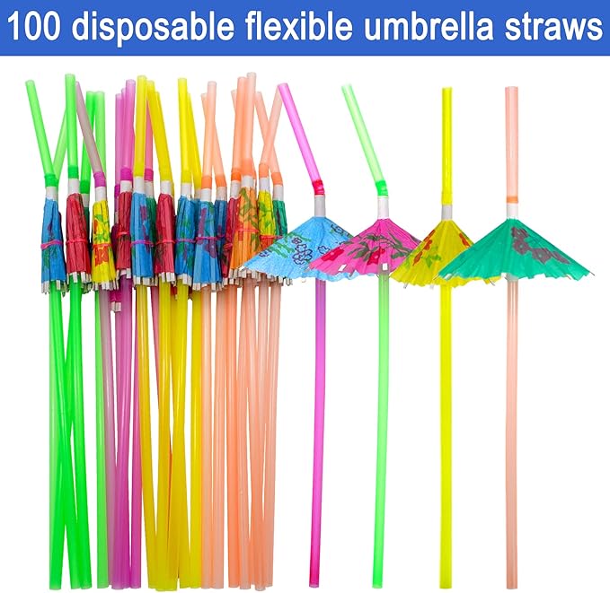 BLUE TOP 100pcs Umbrella Drink Straws 9.45 Inch Assorted Colors, Fancy Mini - Image 2