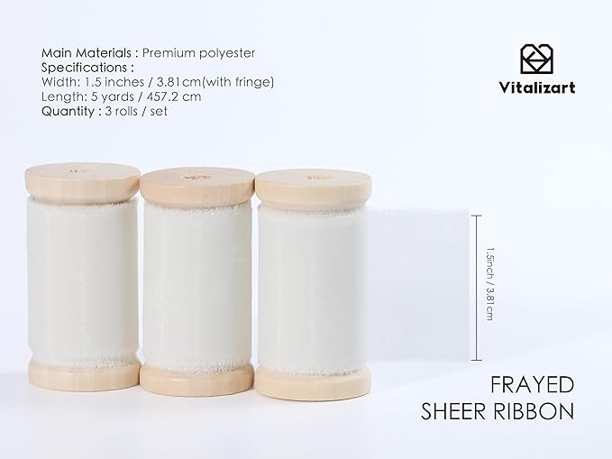 Vitalizart White Organza Ribbon Frayed Sheer Organza 1.5" Silk Like Ribbons - Image 2