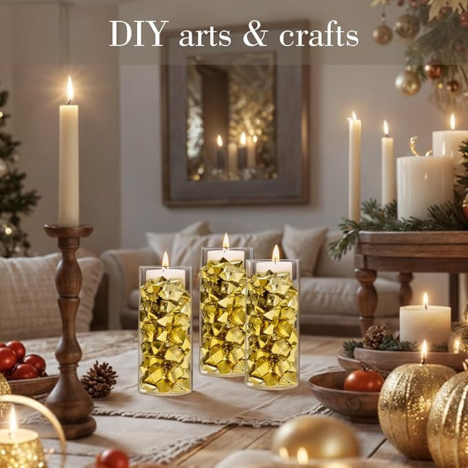 DomeStar 150PCS Fake Gold Ice, Acrylic Ice Fake Plastic Gold Nuggets Rocks Gems - Image 3
