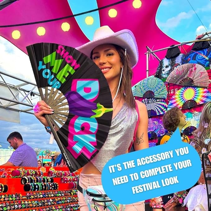 Kandies World UV Reactive Custom Festival Folding Hand Fan - Image 3