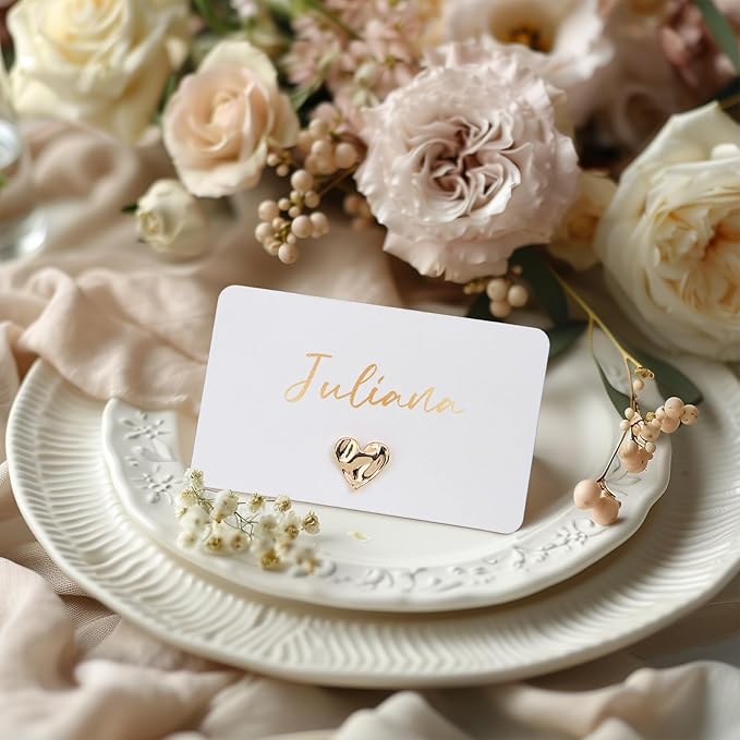 UNIQOOO 12Pcs Decorative Gold Love Heart Place Card Holders Bulk, Romantic Name - Image 4