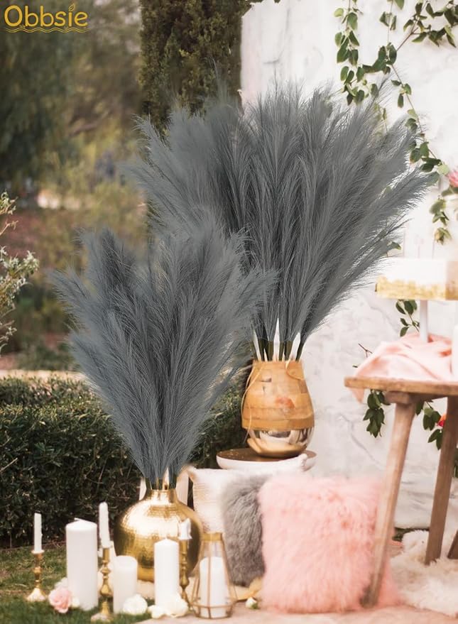 35" Faux Pampas Grass Decor Grey - Image 3