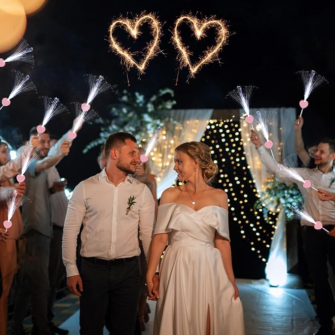 24 Pcs Wedding Sparklers Heart Shaped LED Glow Sticks Fiber Optic Wands Light - Image 7