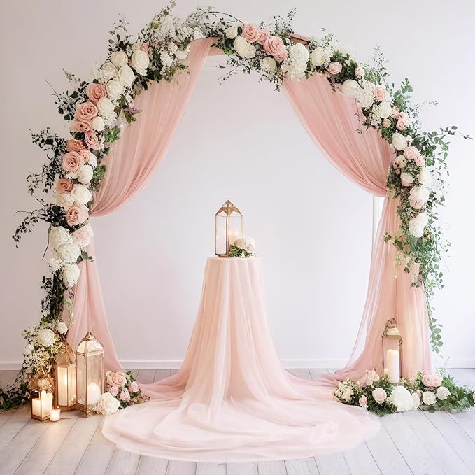 DUOBAO Peach Chiffon Backdrop Curtain-2 Panels 29"x120" Wedding Chiffon - Image 3
