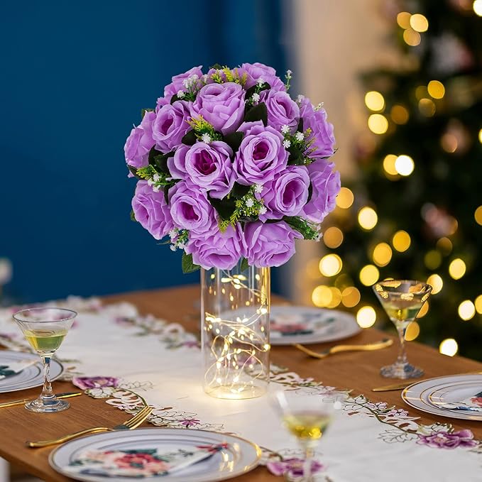 BLOSMON Flower Balls Wedding Rose Centerpieces 6 Pcs Lilac Fake Flowers Kissing - Image 7