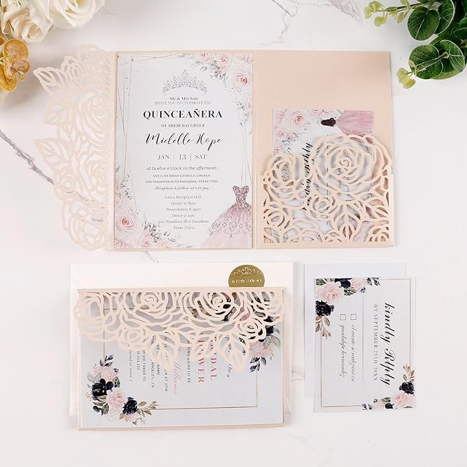 50pcs Tri-Fold Laser Cut Invitation - Image 3