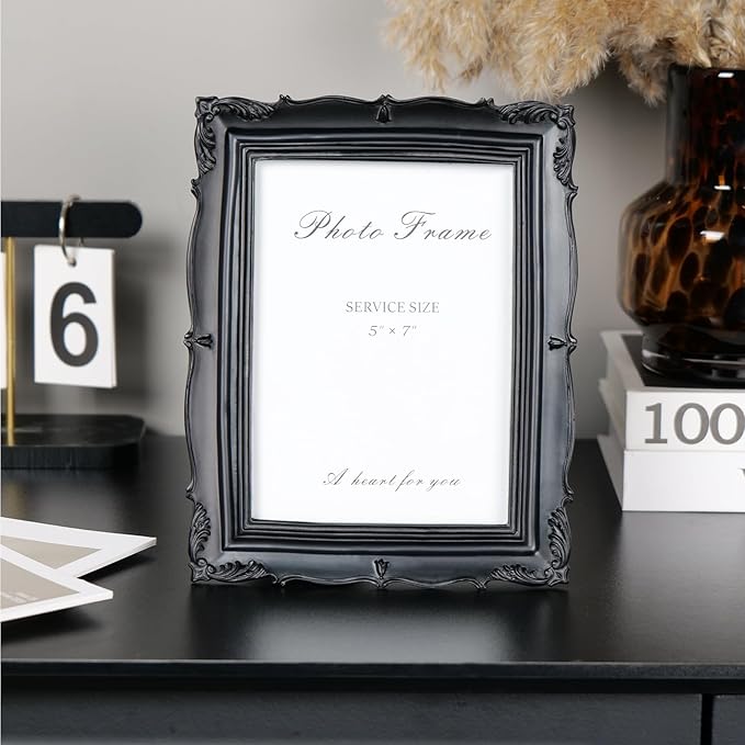 Cuspin Vintage 5x7 Picture Frame Black, Handmade Resin Frame - Image 2
