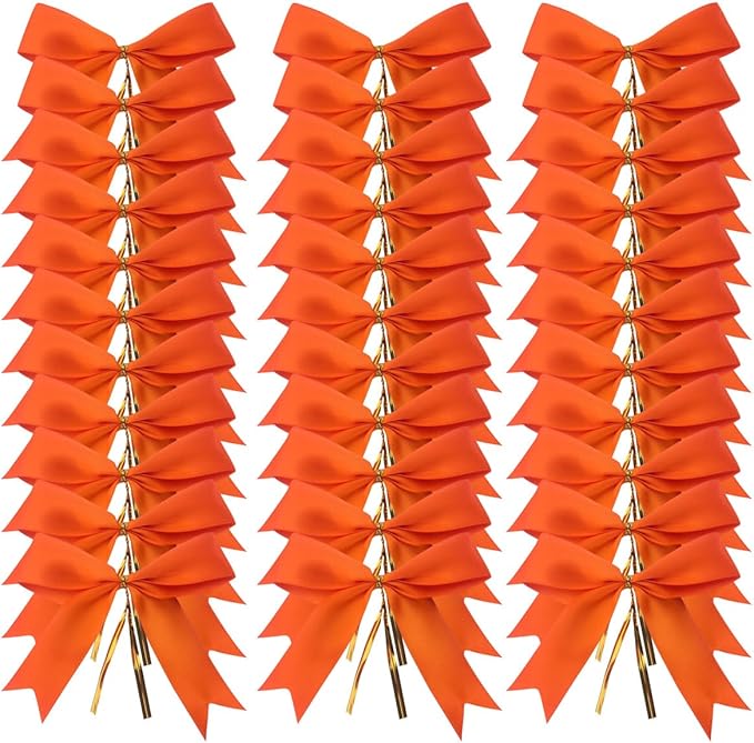 50pcs 3-1/2" Orange Twist Ties Satin Bows in Pumpkin Color Twist Tie Bows - Image 2