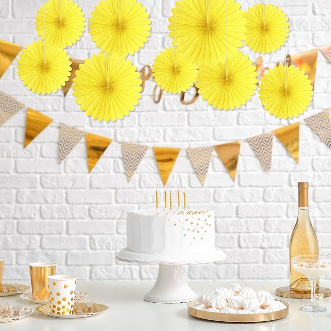 20 Pcs Light Yellow Hanging Paper Fan, Round Paper Fans Decorations Set - Image 4