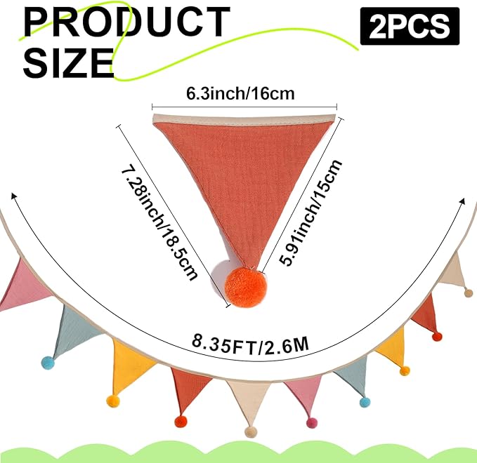 20 Pcs Pennant Banner Flags, 2 Sets Garland Nursery Triangle Bunting Flag Baby - Image 3