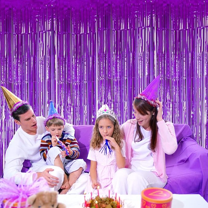 BTSD-home Purple Foil Fringe Curtain, Metallic Photo Booth Backdrop Tinsel Door - Image 6