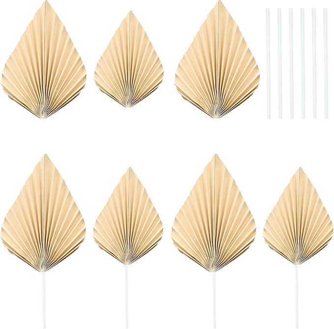 Gyufise 6Pcs Paper Palm Fan Cake Toppers Palm Leaf Fan Cake Topper Palm Spear - Image 3