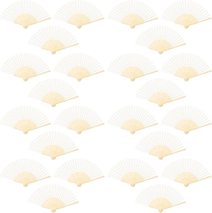 URATOT 24 Pieces White Folding Fans Silk Bamboo Folding Fans Handheld Fan by URATOT