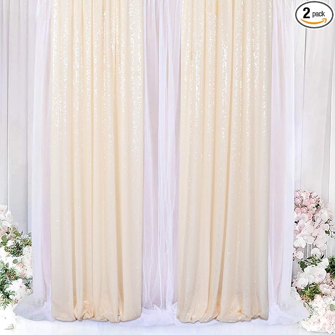 ShiDianYi Sequin-Backdrop Ivory 2 Panels 4FTx6FT Sparkle Wedding & Birthday by ShiDianYi