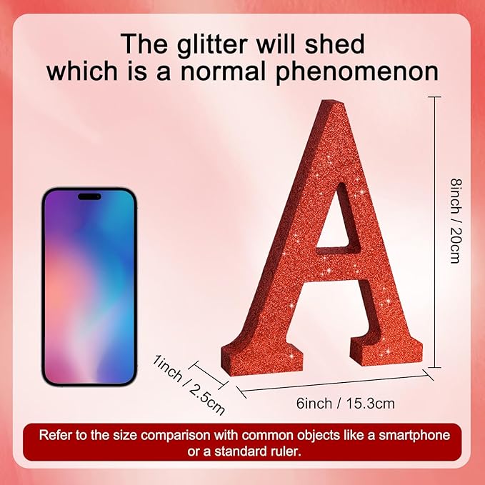TONIFUL 8 Inch Red Glitter Letter A Table Centerpiece A-Z Red Birthday Party - Image 2