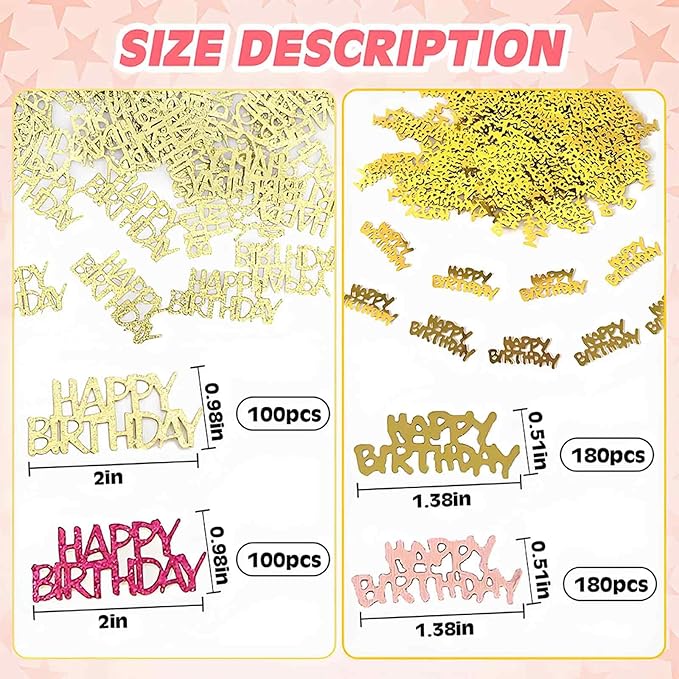 560 PCS Glitter Happy Birthday Confetti, Rose Gold Table Decorations, - Image 2