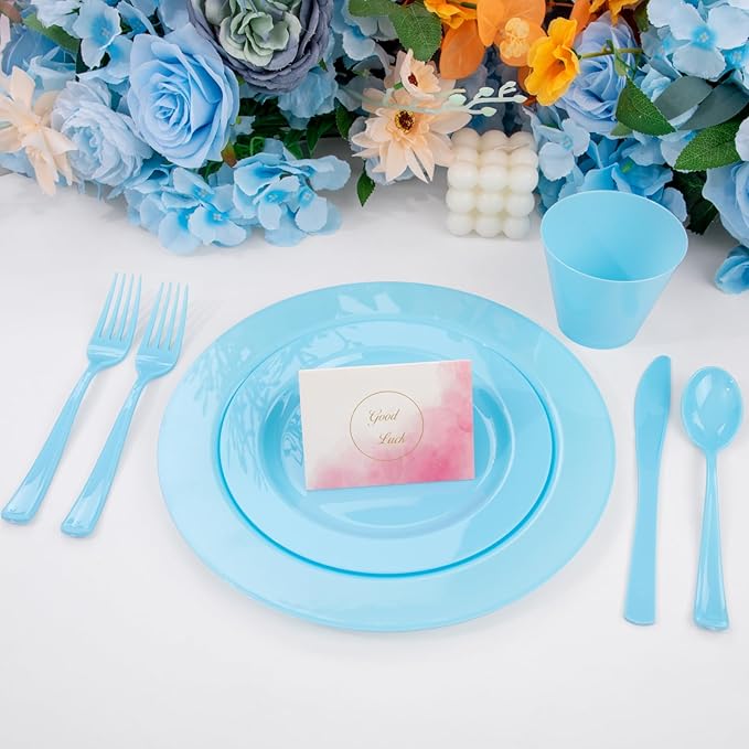 KIRE 150 Piece Blue Plastic Plates Disposable - Image 7