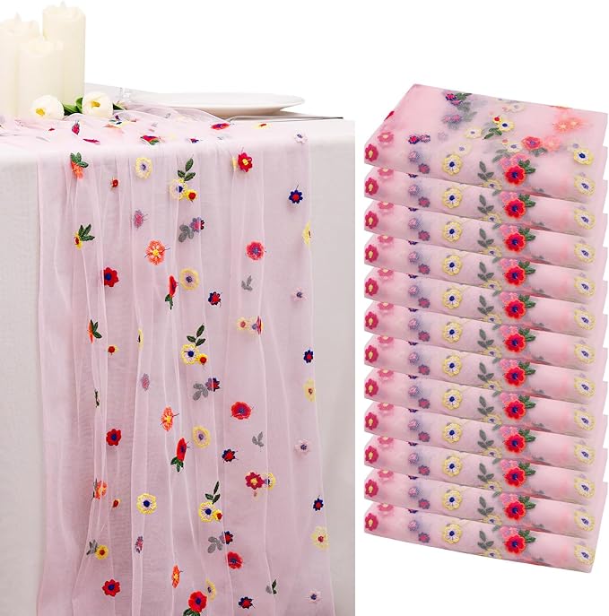 BINBE 12pcs Daisy Fall Table Runner Embroidery Gauze 10FT Florals Seasonal by BINBE