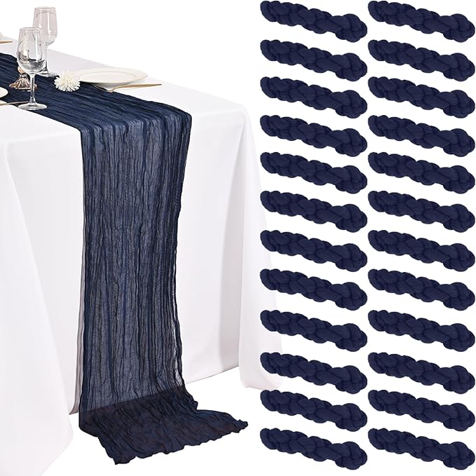 24 Pack Navy Blue Cheesecloth Table Runner 20 x 120 inch Gauze 10FT Semi Sheer by STRCOZY